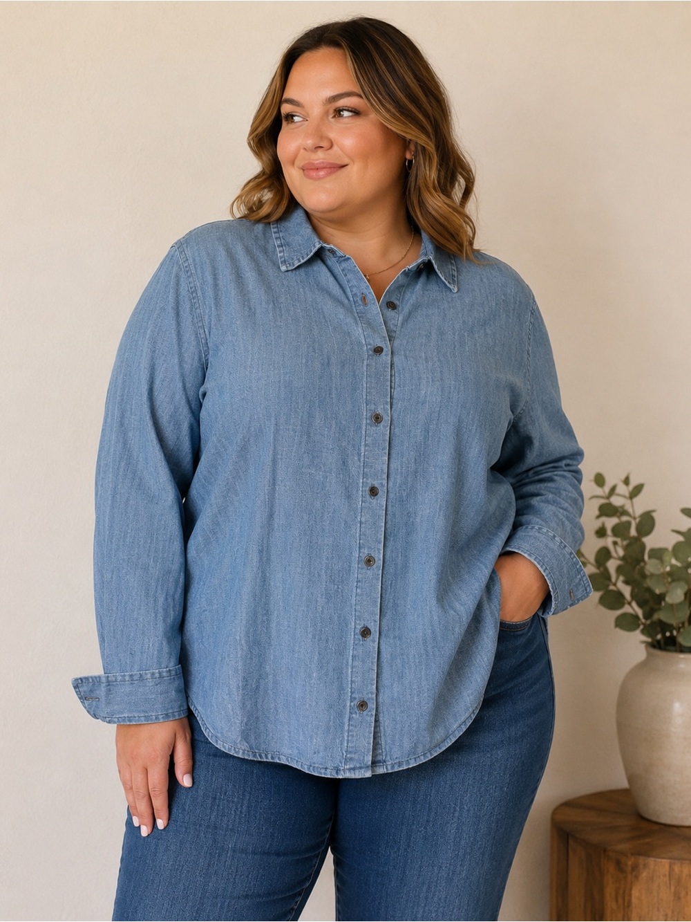IZOD Chambray Button Up Shirt XXL Blue 100% Cotton Long Sleeve Collared Top